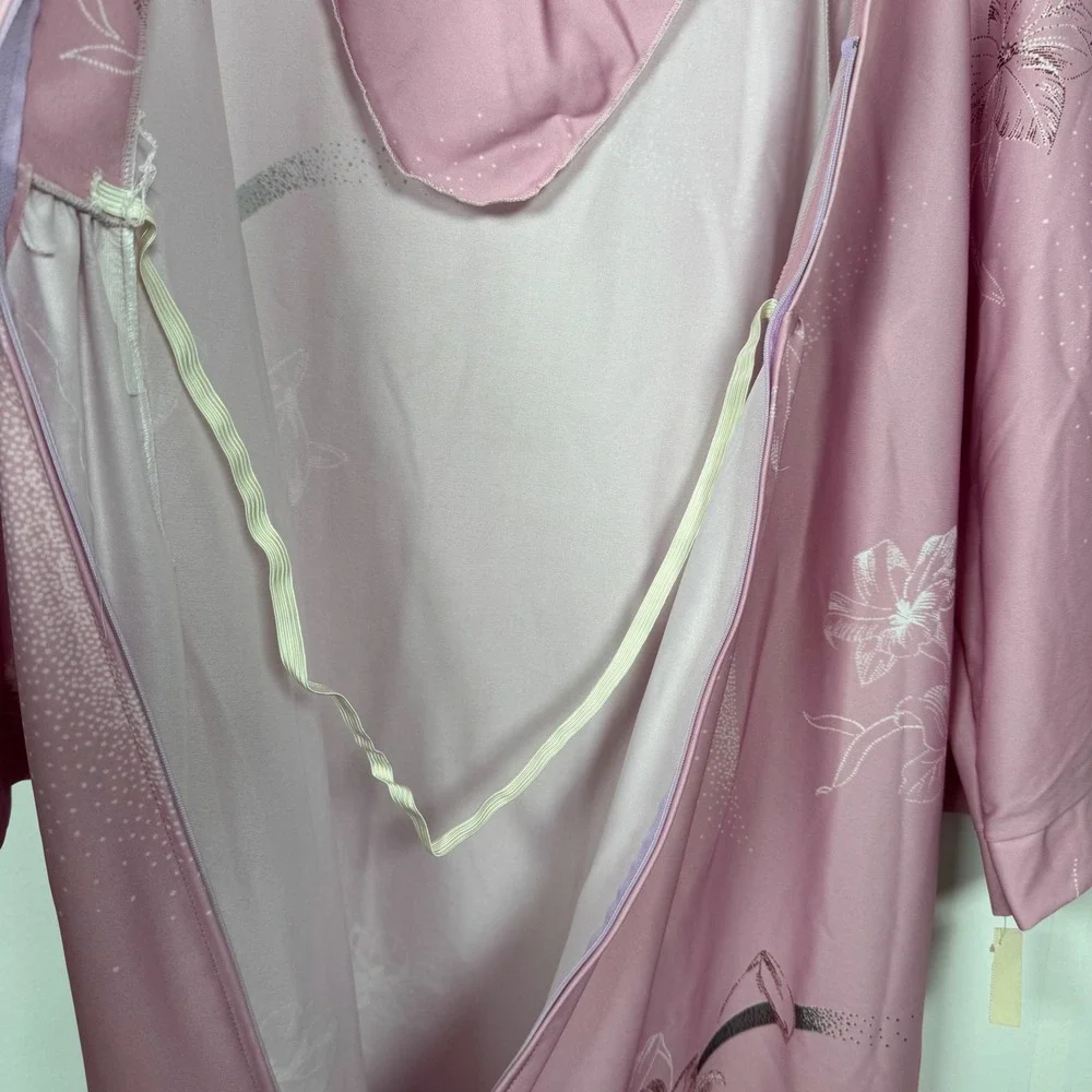 VTG TV Loungers Pink L Floral Zip Robe House Coat Dress 70s Hippie‎ Boho Kimono